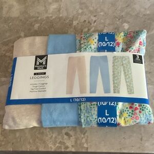 Member’s Mark Leggings Size L 10-12 3-Pack - Cream, Blue, Multicolor